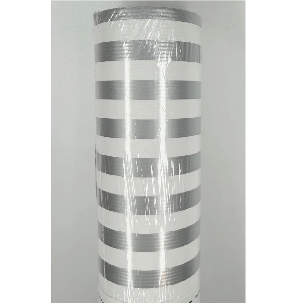 Bella Lux Silver White Striped Heavy Weight Gift Wrap 30 SqFt Party Chic 109-13